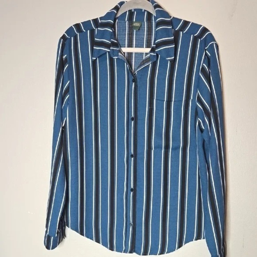 Wild Fable Striped Button-Down Long Sleeve Shirt,‎ Preppy, Blue/Black, Medium